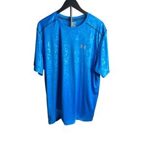 2014 Under Armour Men's Jewel Blue Camo ColdBack Running Jersey Shirt Size 2XL